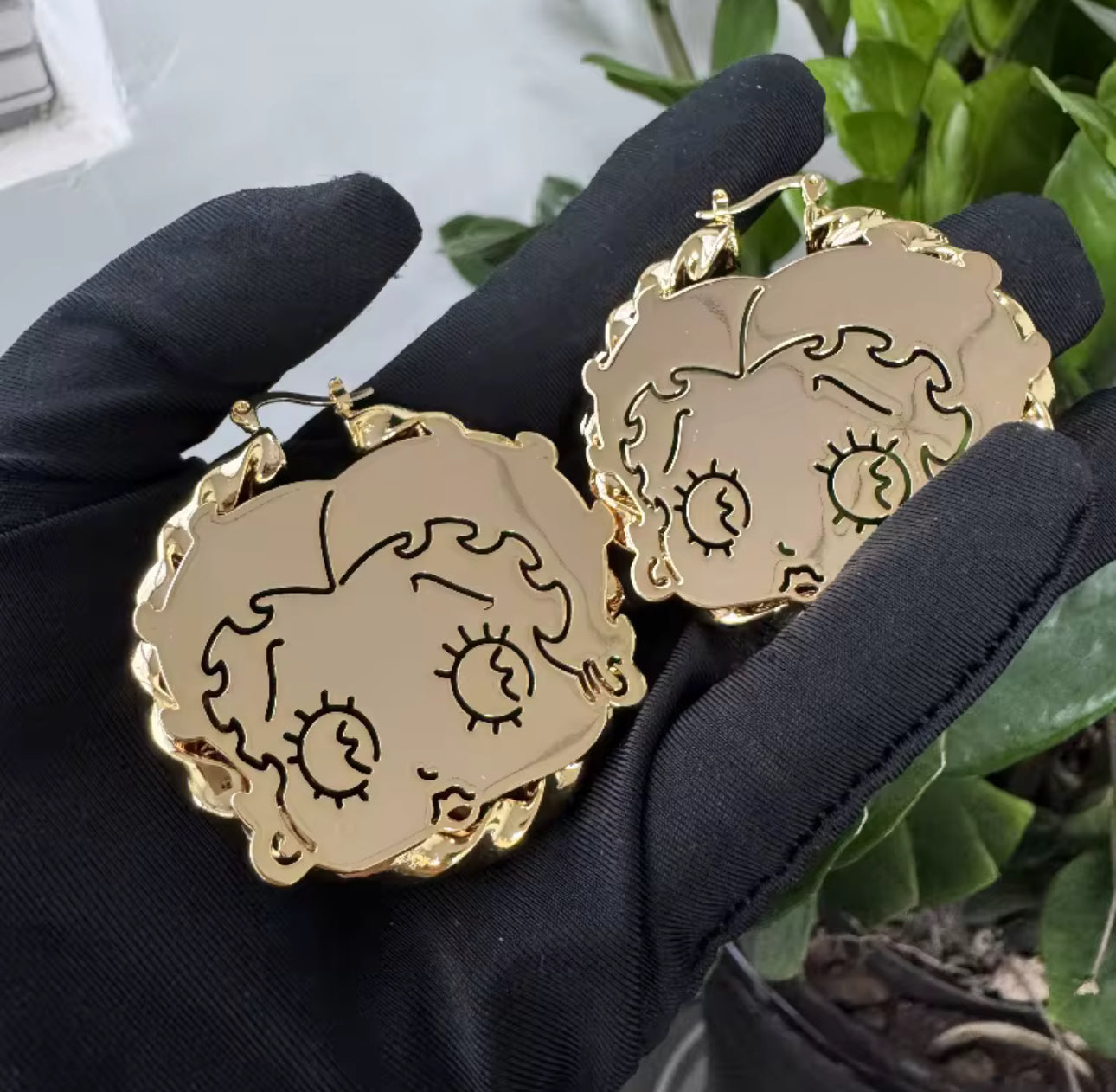 Gold Cartoon Character Twist Hoop Earrings — Kitty & Mouse Design