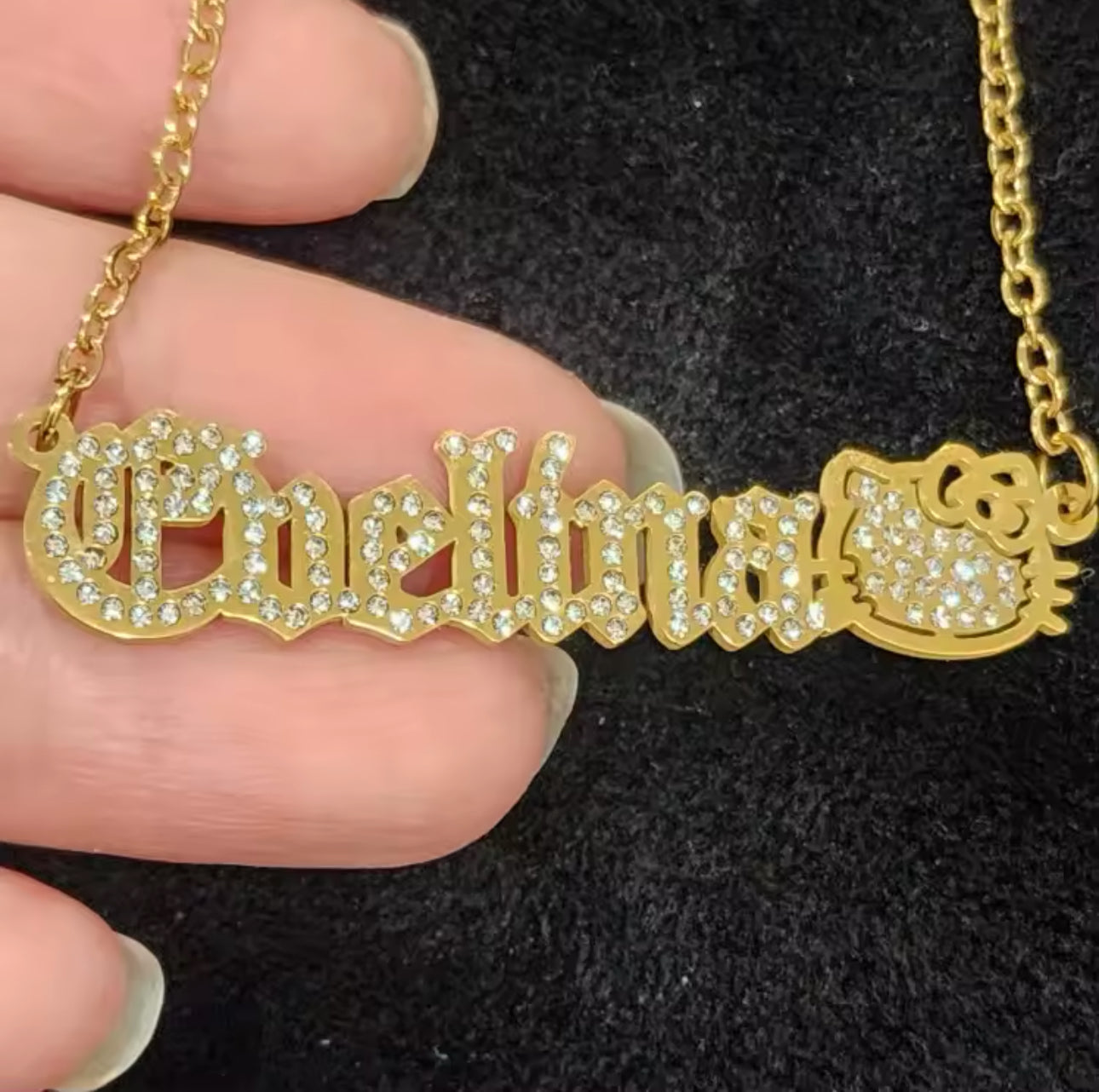 Custom Hello Kitty Name Necklace β Cursive Nameplate with Charm