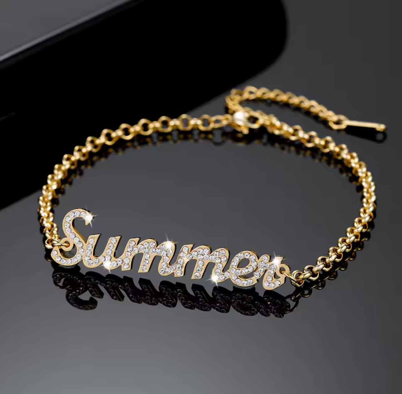 Personalized Bling Name Bracelet – Custom Diamond Letter Bangle, Gold Name Jewelry Gift for Women
