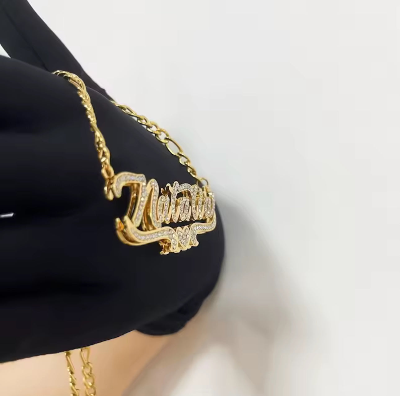 Personalized Double Plated Name Necklace – Gold Bling Nameplate, Double Layer Jewelry, Gift for Her