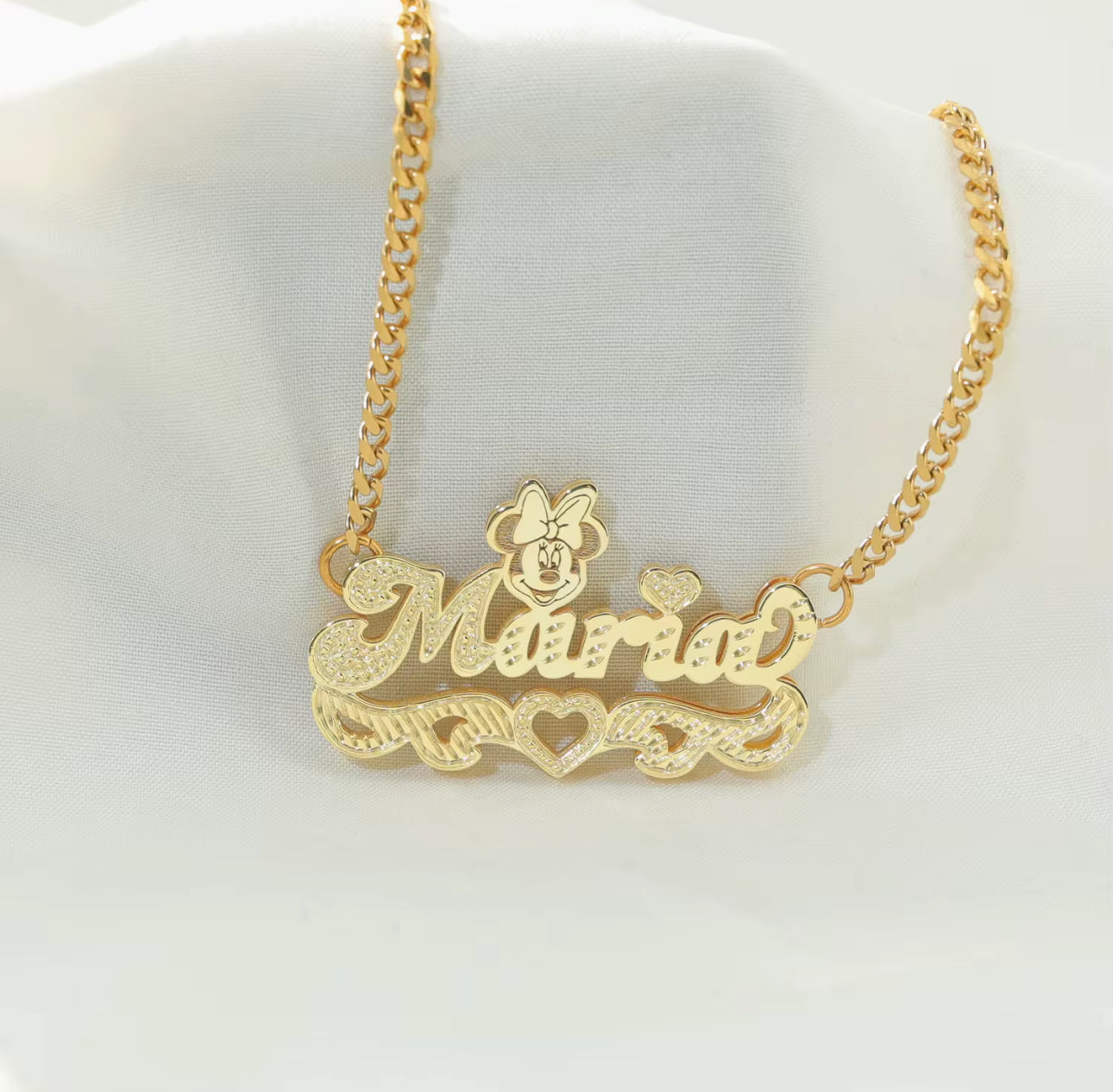 Custom Minnie Mouse Name Necklace for Kids – 18K Gold Plated Double Layer Cartoon Jewelry Gift