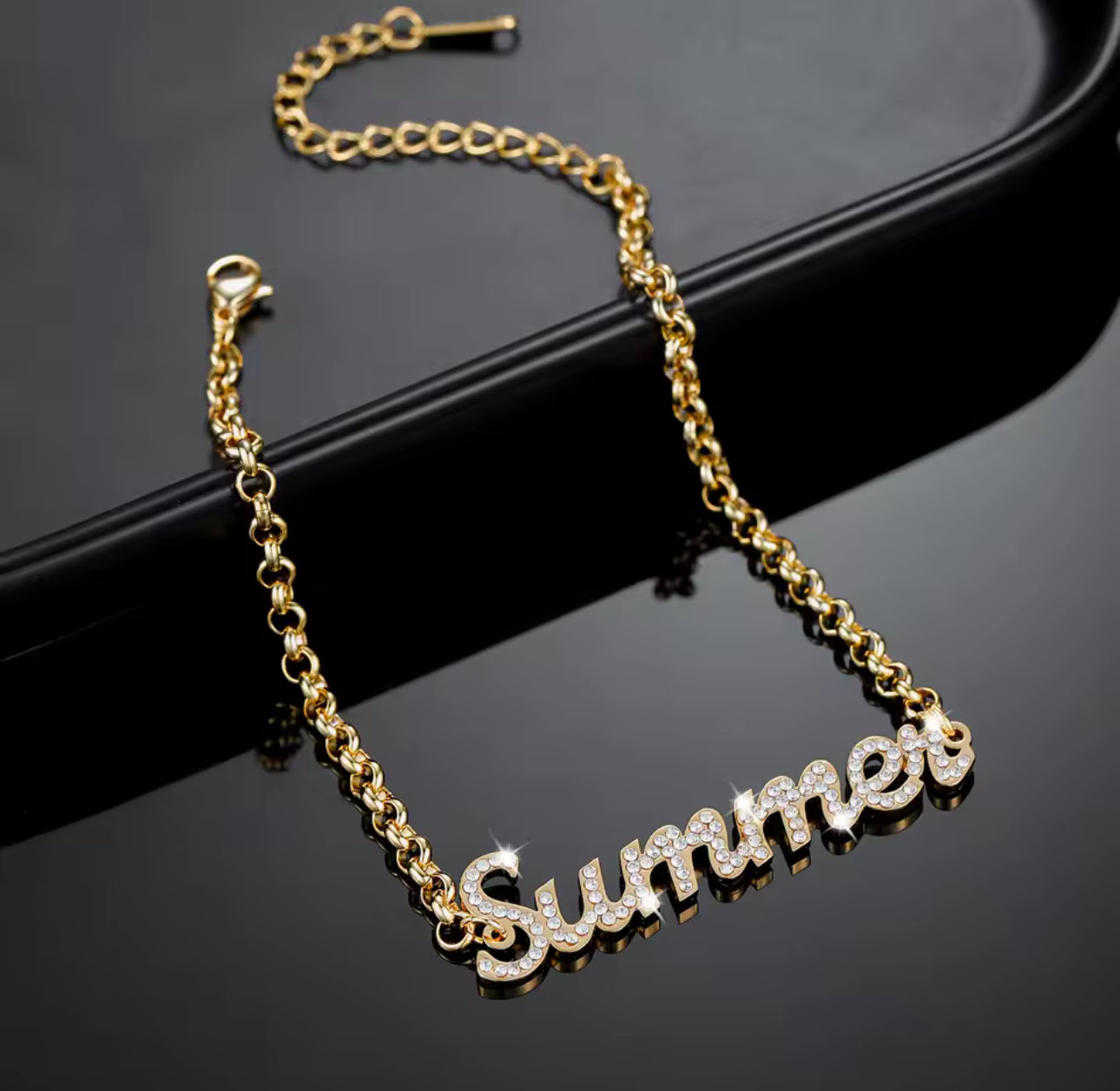 Personalized Bling Name Bracelet – Custom Diamond Letter Bangle, Gold Name Jewelry Gift for Women