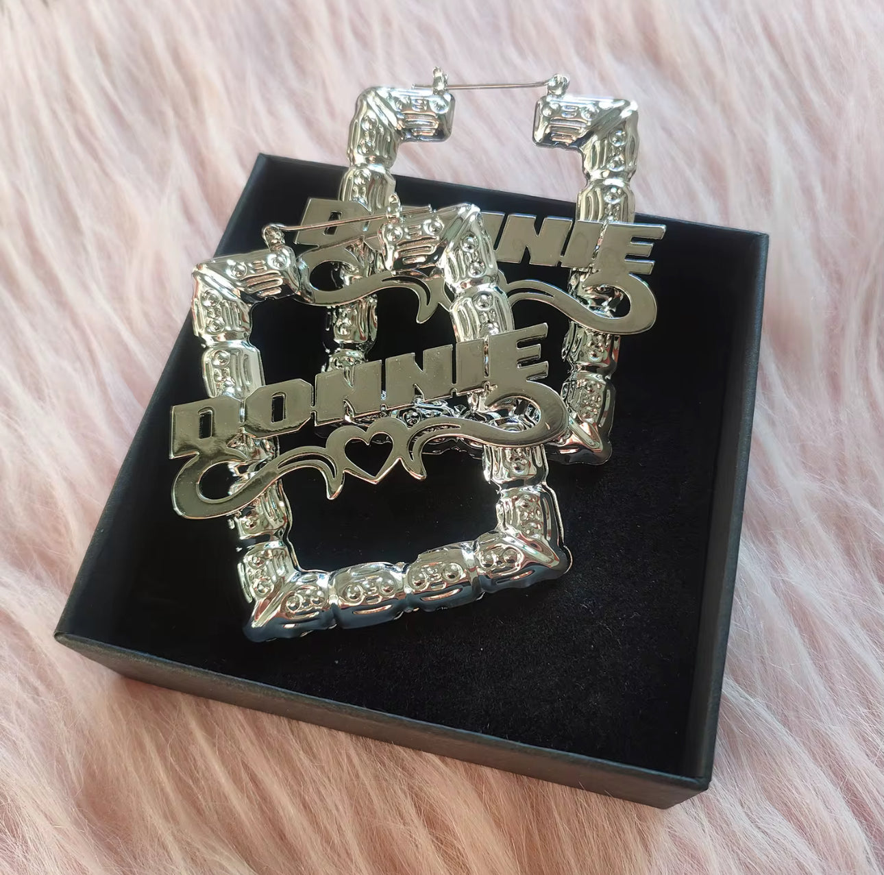 Personalized Bamboo Nameplate Earrings, Rectangle Bamboo Earrings