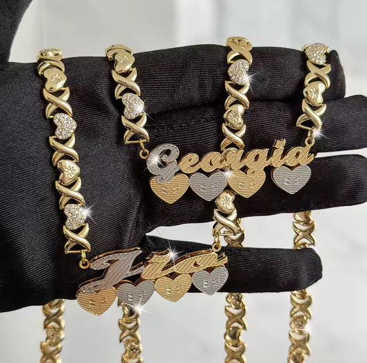 Custom Double Name Plate Necklace, XOXO Name Necklace