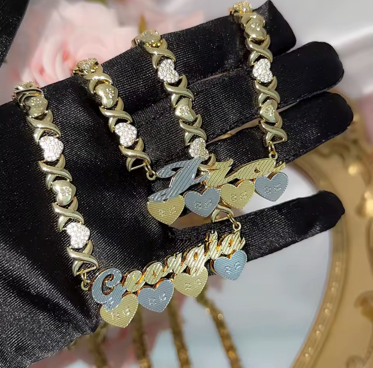 Custom Double Name Plate Necklace, XOXO Name Necklace