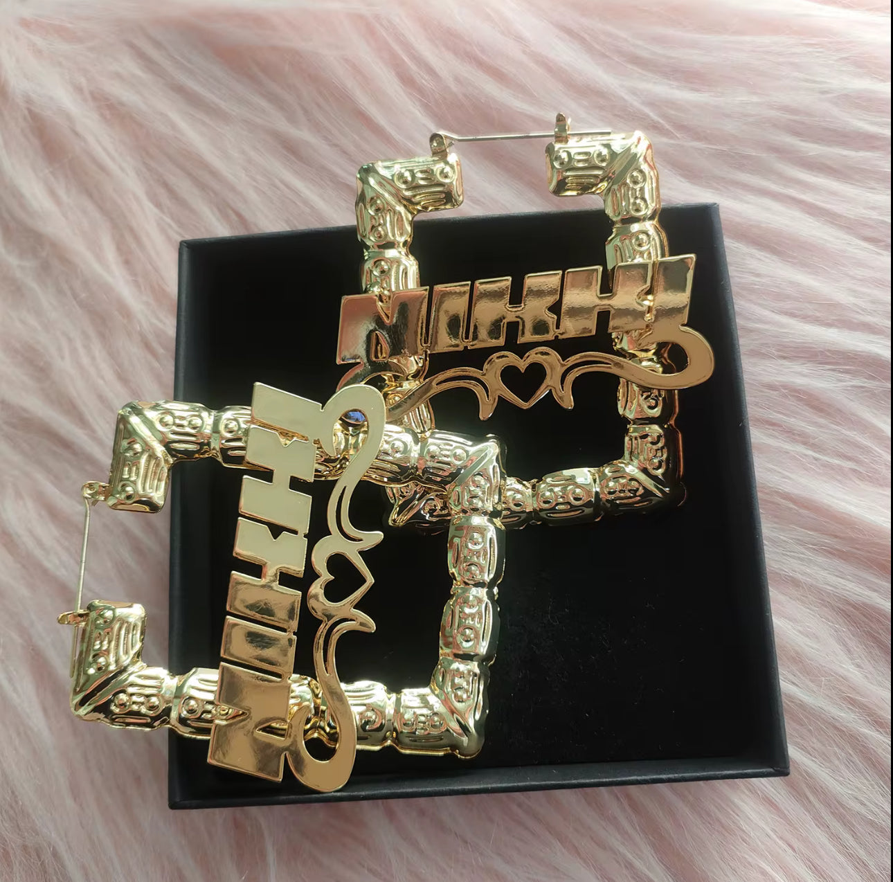 Personalized Bamboo Nameplate Earrings, Rectangle Bamboo Earrings