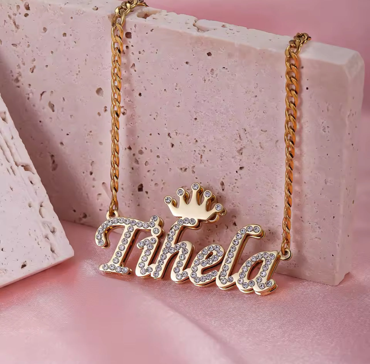 Custom Crown Name Necklace: Bling Diamond Personalized Jewelry