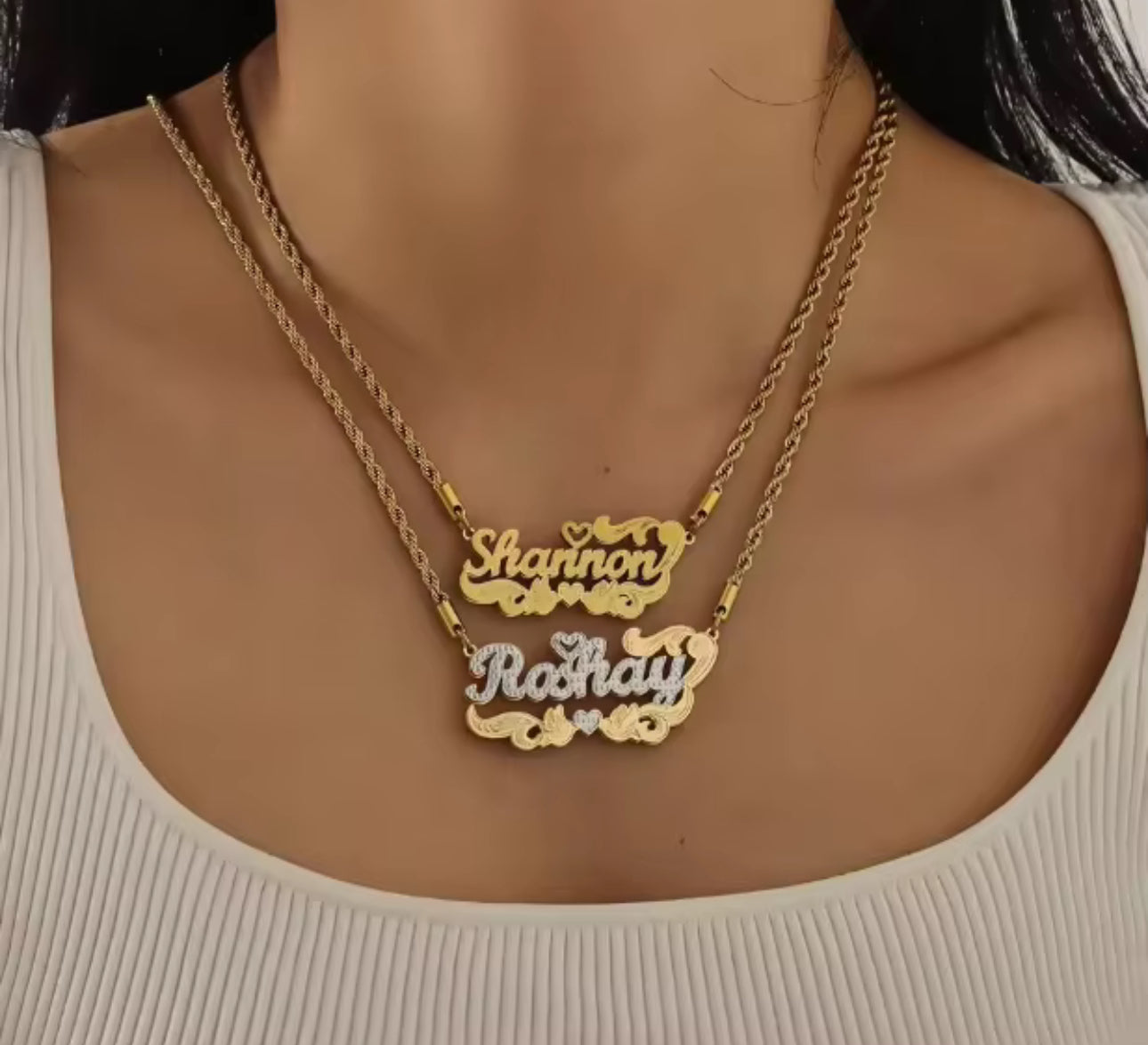Custom Double Layer Name Necklace – Personalized Jewelry Gift for Her, Wedding & Special Occasions
