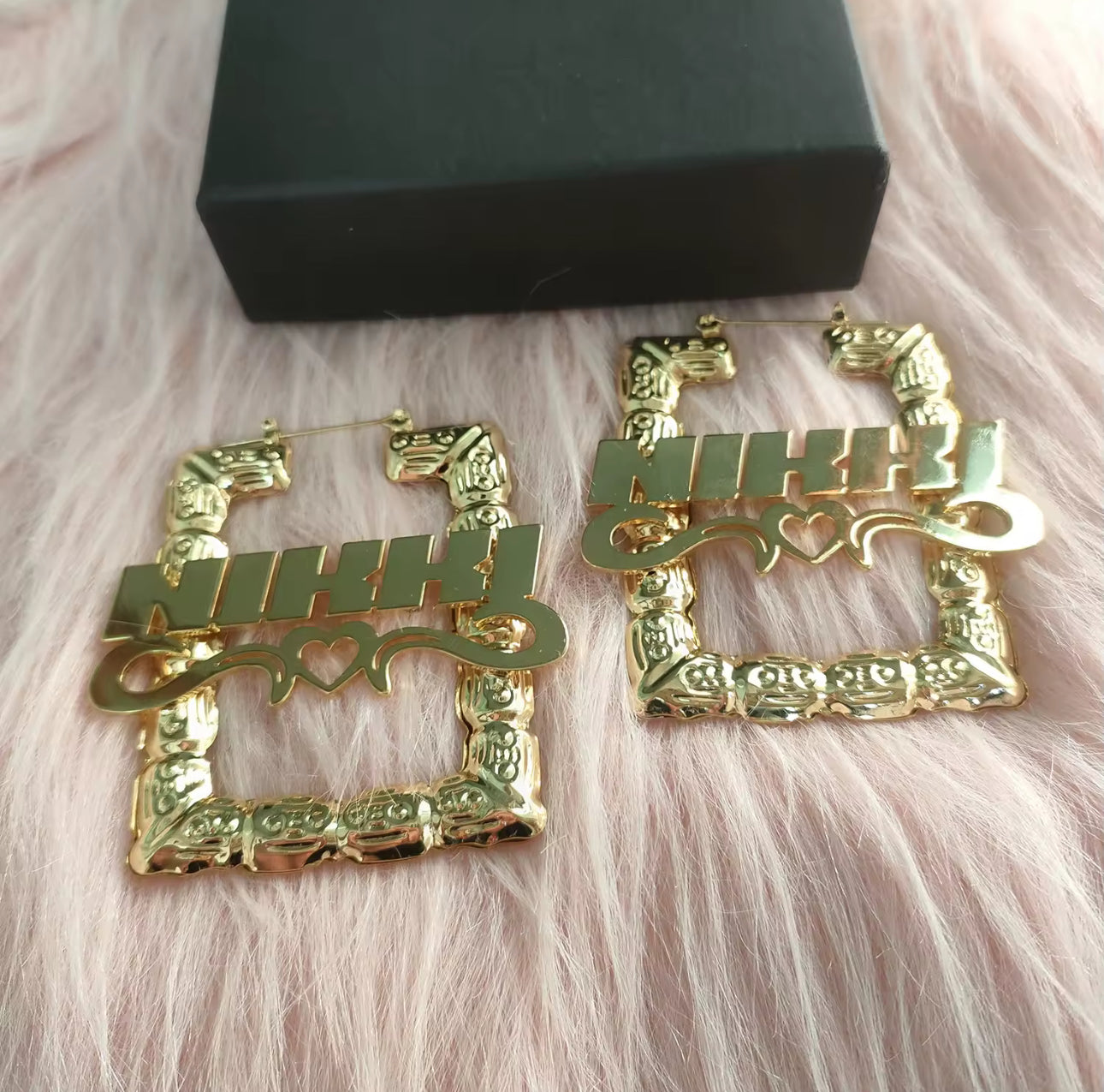 Personalized Bamboo Nameplate Earrings, Rectangle Bamboo Earrings