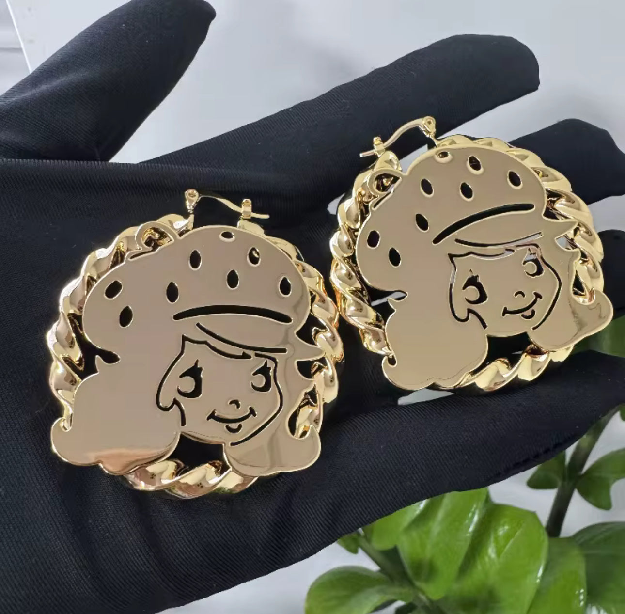 Gold Cartoon Character Twist Hoop Earrings — Kitty & Mouse Design