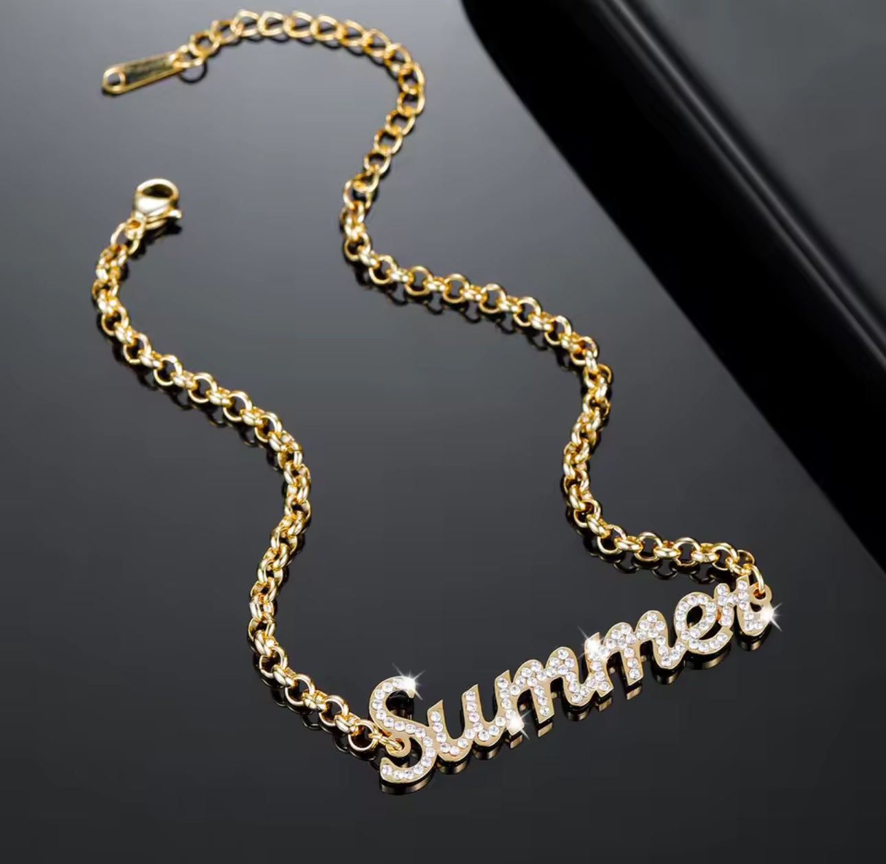Personalized Bling Name Bracelet – Custom Diamond Letter Bangle, Gold Name Jewelry Gift for Women