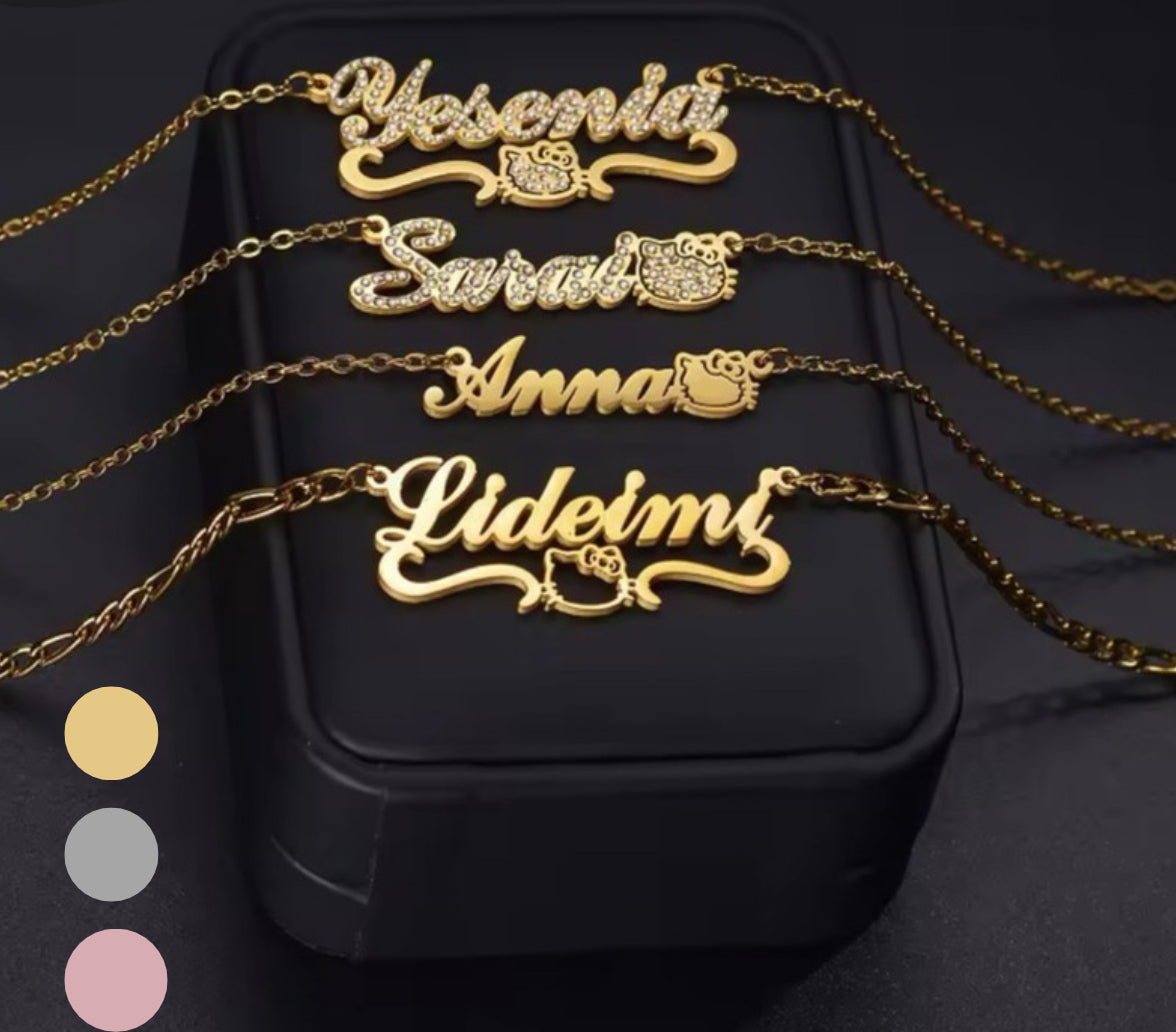Custom Hello Kitty Name Necklace – Cursive Nameplate with Charm