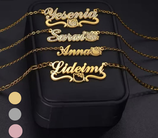 Custom Hello Kitty Name Necklace – Cursive Nameplate with Charm