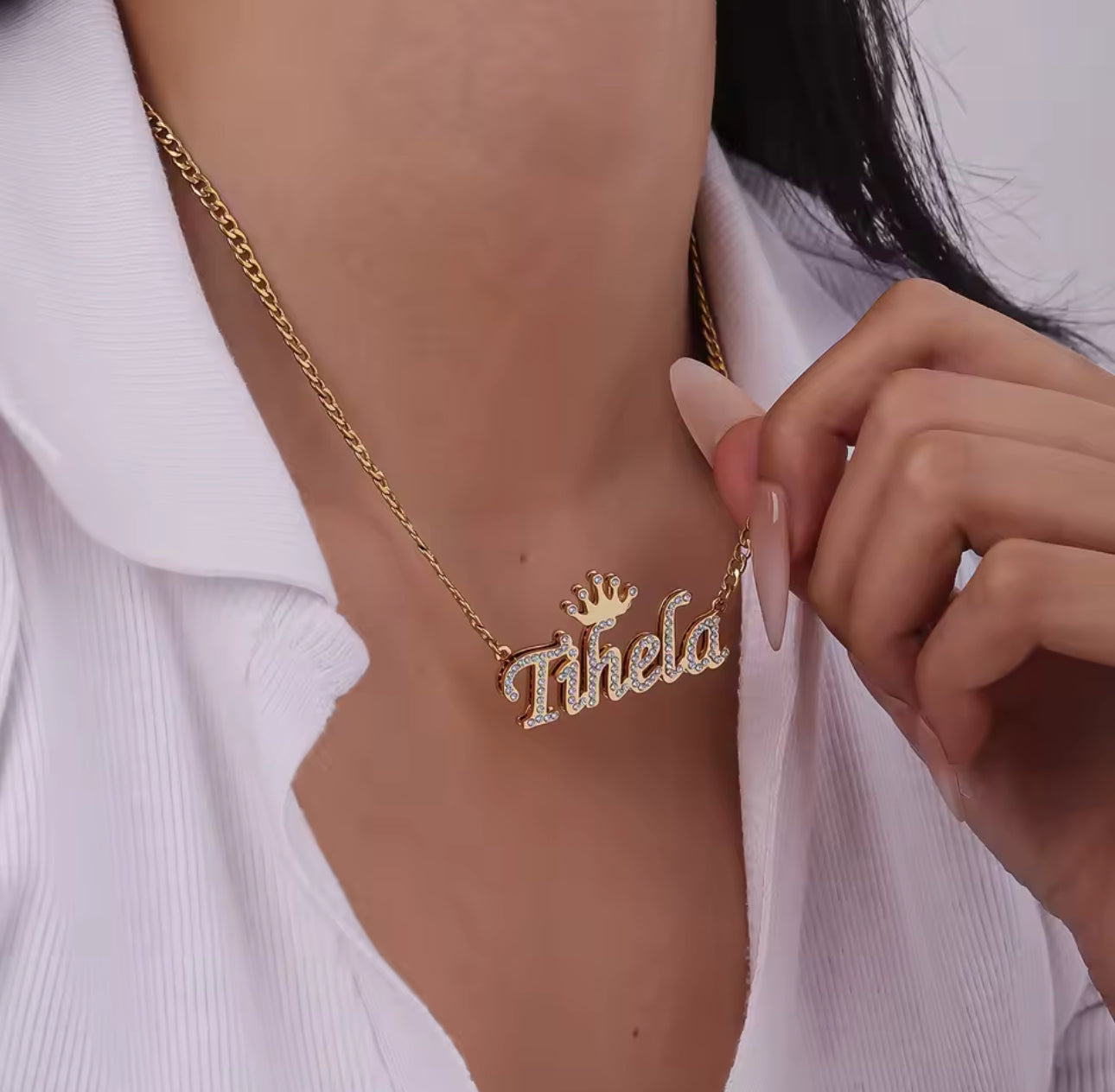 Custom Crown Name Necklace: Bling Diamond Personalized Jewelry