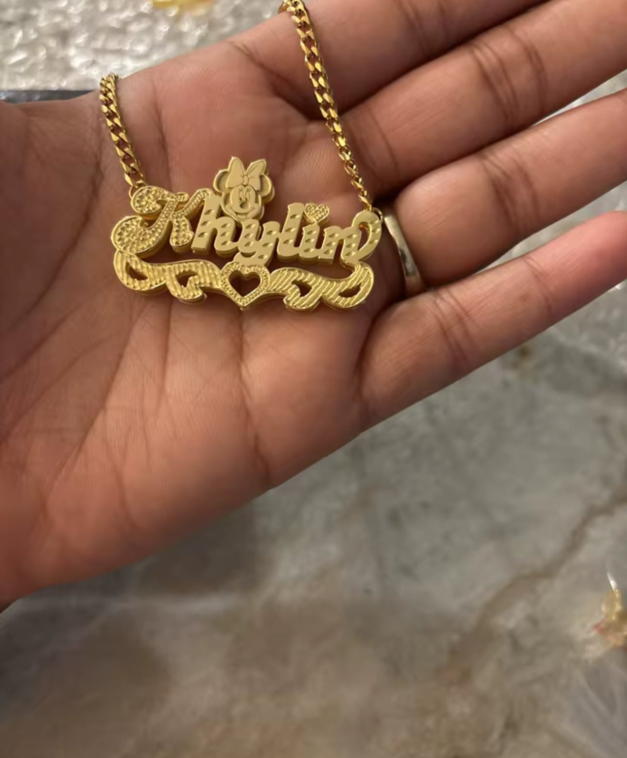 Custom Minnie Mouse Name Necklace for Kids – 18K Gold Plated Double Layer Cartoon Jewelry Gift