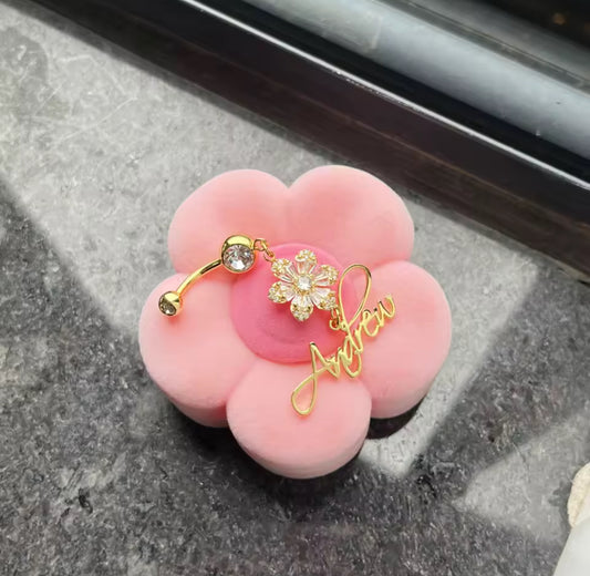 Personalized Name Belly Piercing with Flower Charm