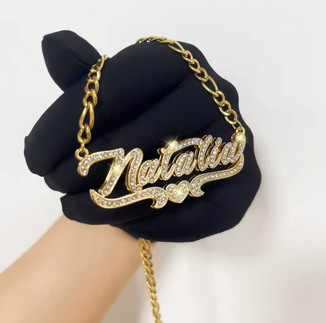 Personalized Double Plated Name Necklace – Gold Bling Nameplate, Double Layer Jewelry, Gift for Her