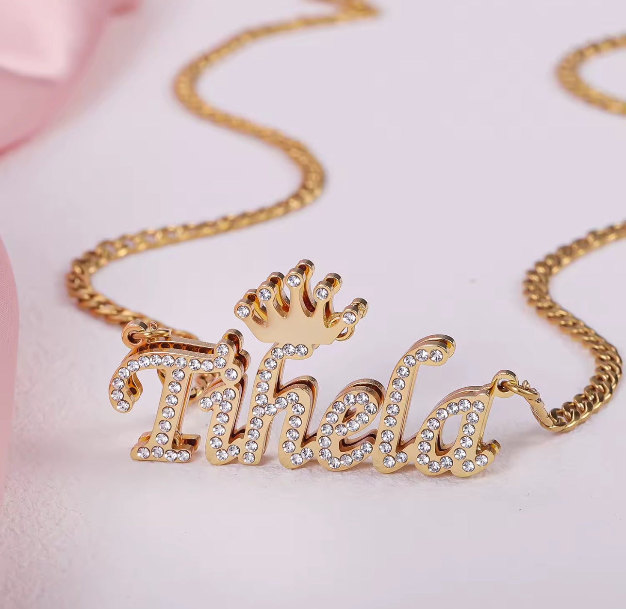 Custom Crown Name Necklace: Bling Diamond Personalized Jewelry
