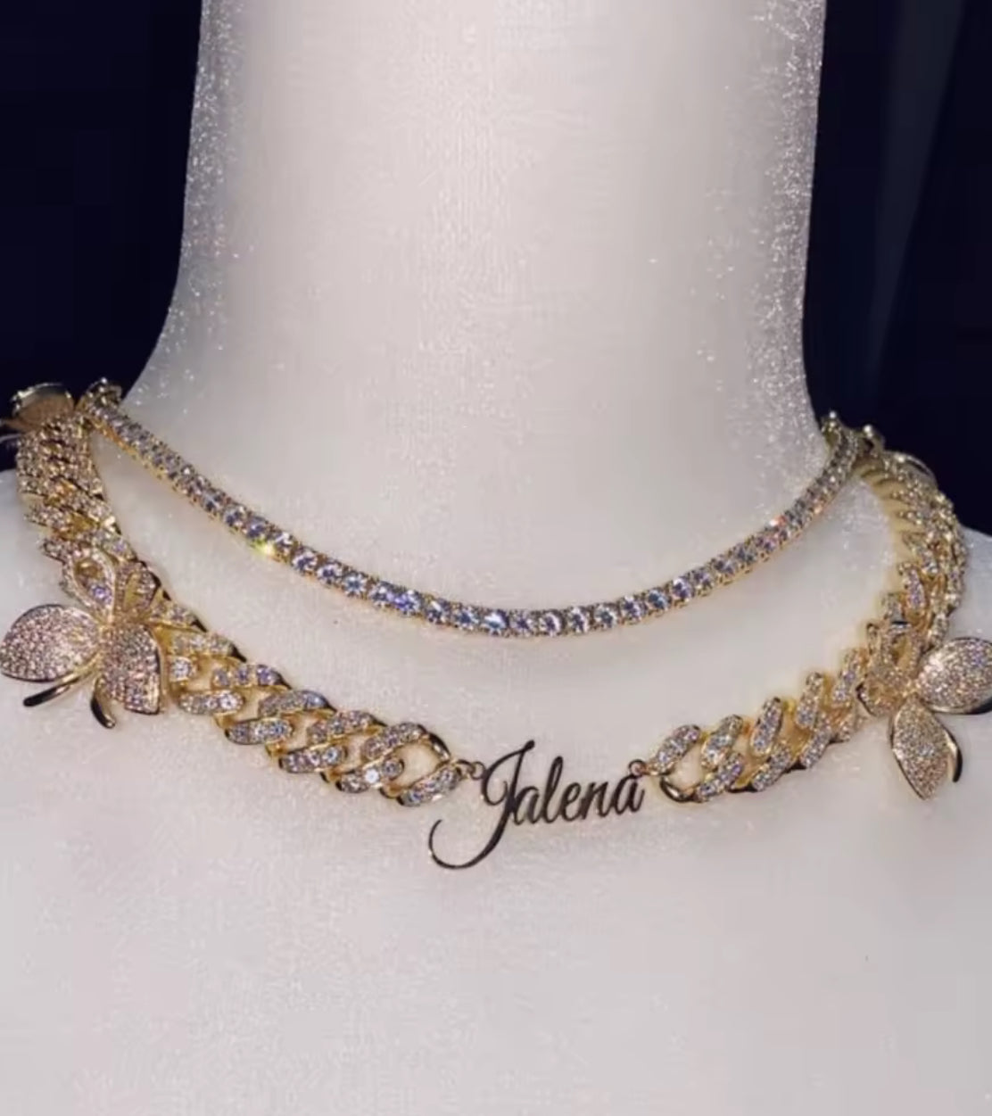 Custom Script Name Necklace: Butterfly Charm, 12mm Cuban Chain