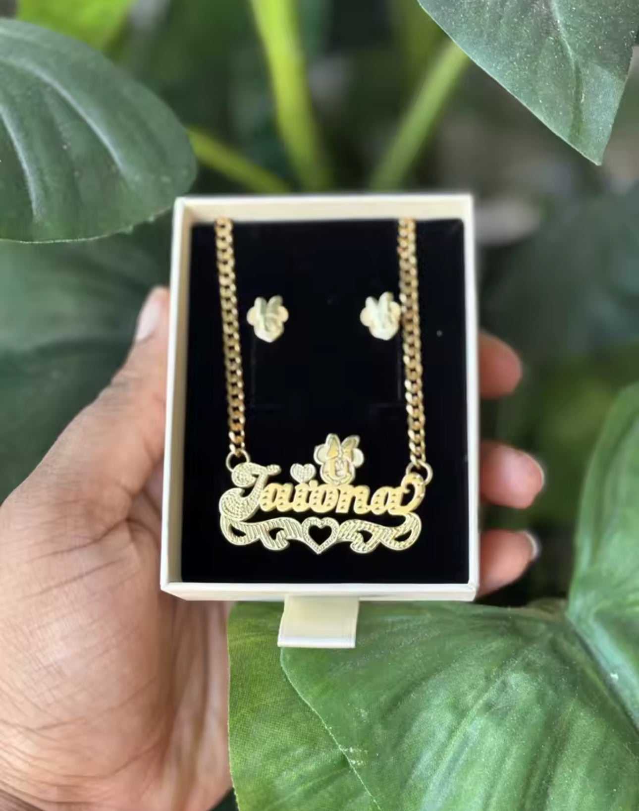 Custom Minnie Mouse Name Necklace for Kids – 18K Gold Plated Double Layer Cartoon Jewelry Gift