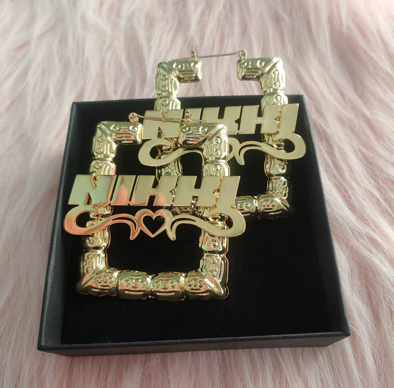 Personalized Bamboo Nameplate Earrings, Rectangle Bamboo Earrings