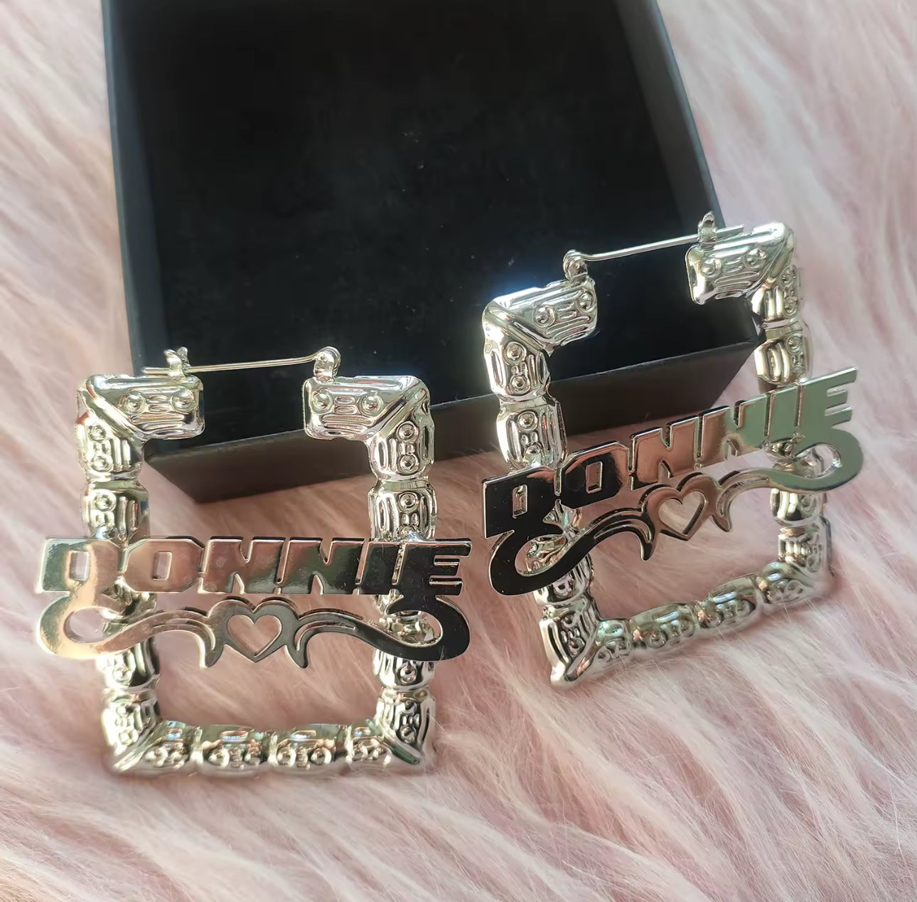 Personalized Bamboo Nameplate Earrings, Rectangle Bamboo Earrings