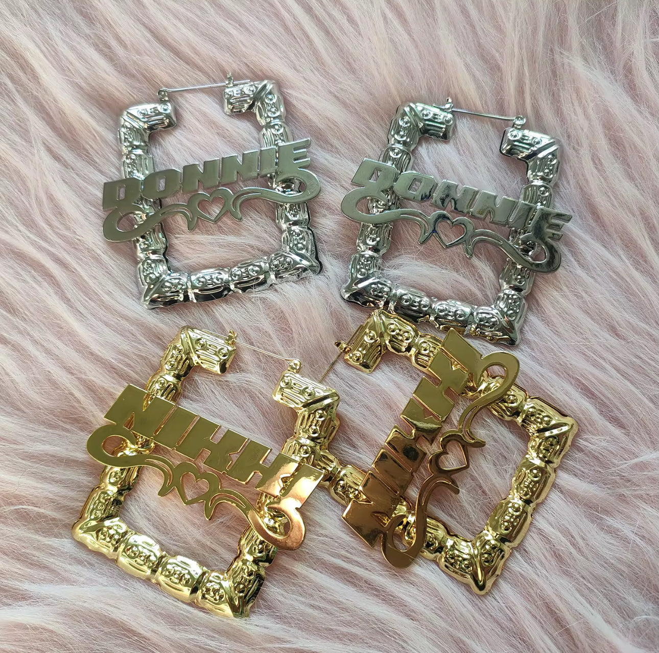 Personalized Bamboo Nameplate Earrings, Rectangle Bamboo Earrings