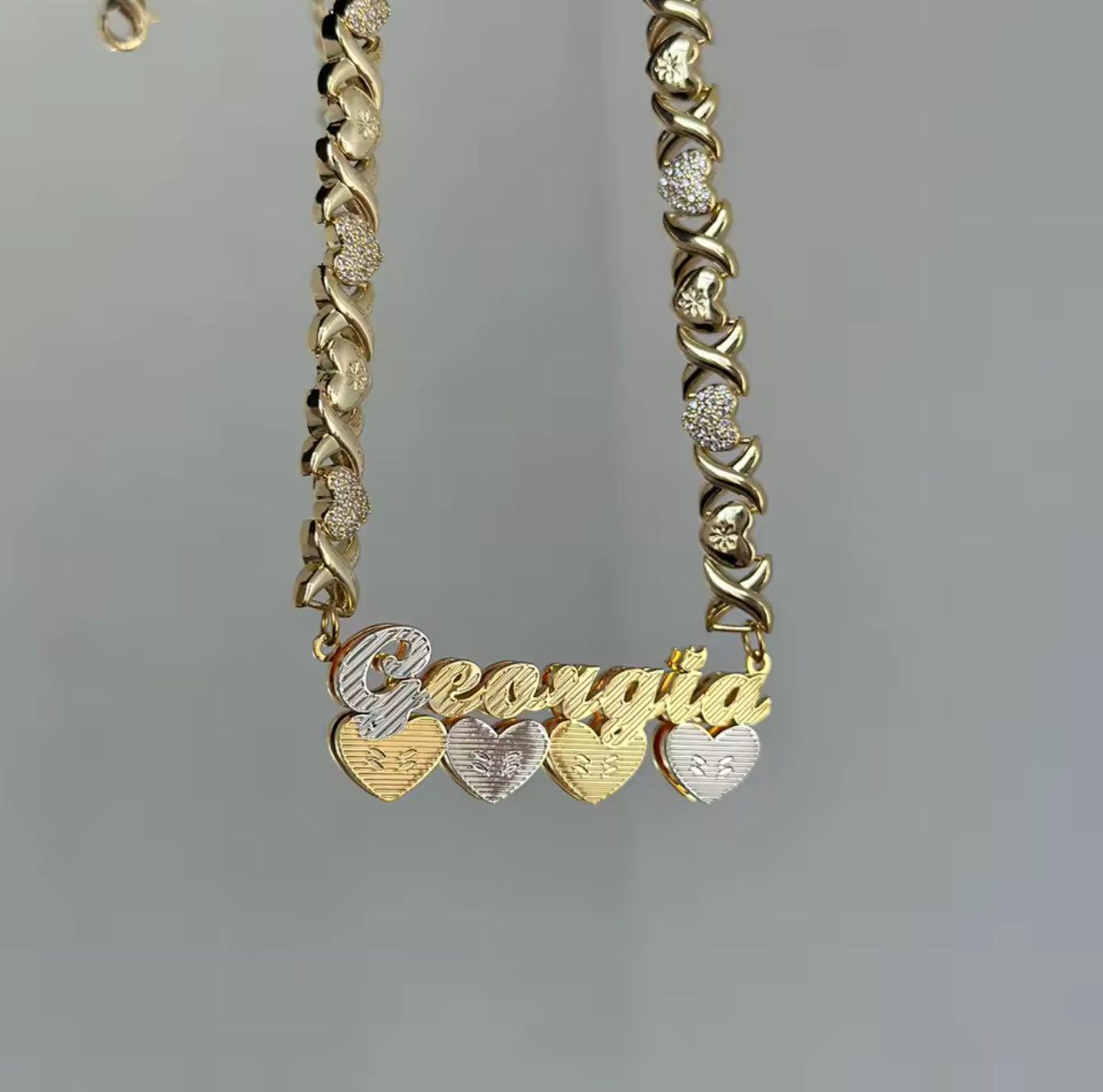 Custom Double Name Plate Necklace, XOXO Name Necklace