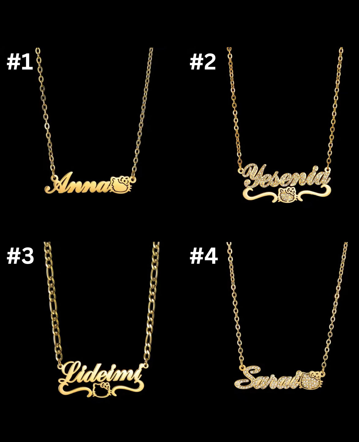 Custom Hello Kitty Name Necklace – Cursive Nameplate with Charm