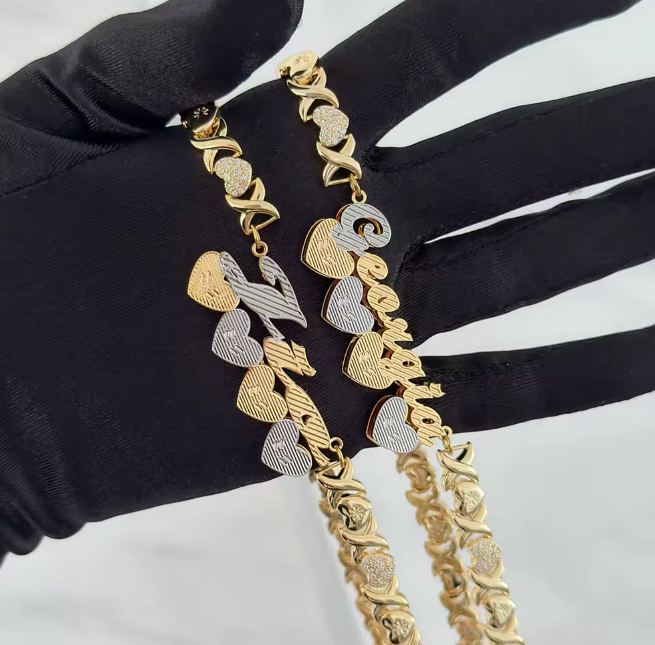 Custom Double Name Plate Necklace, XOXO Name Necklace