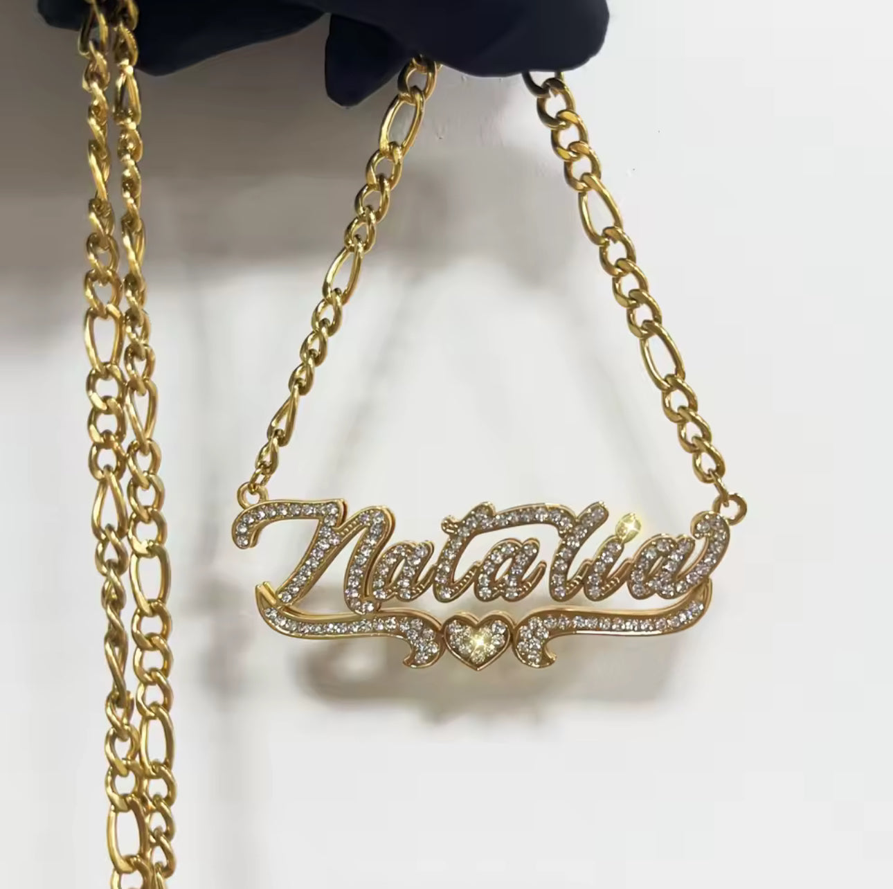 Personalized Double Plated Name Necklace – Gold Bling Nameplate, Double Layer Jewelry, Gift for Her