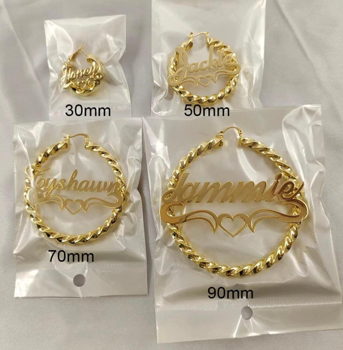 Custom Name Jewelry Set: Bamboo Hoop Earrings & Double Name Necklace