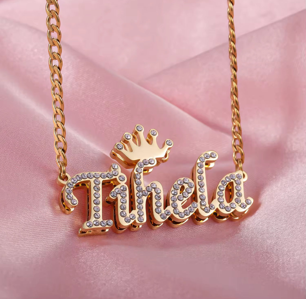 Custom Crown Name Necklace: Bling Diamond Personalized Jewelry
