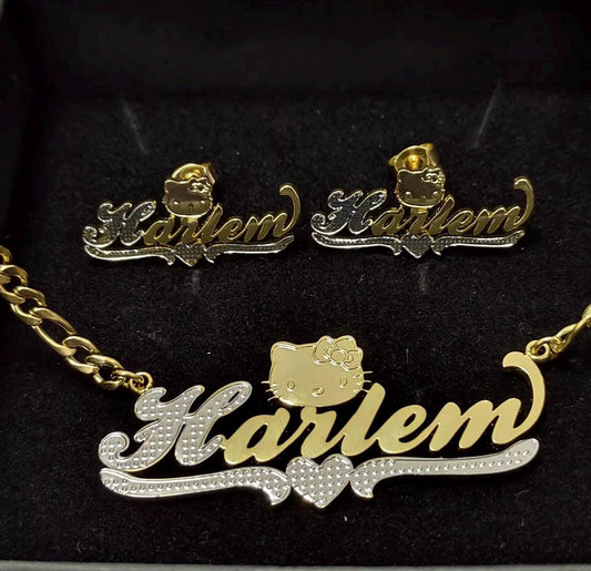 Custom Hello Kitty Name Jewelry Set – Personalized Name Earrings & Necklace, Perfect Gift for Kids