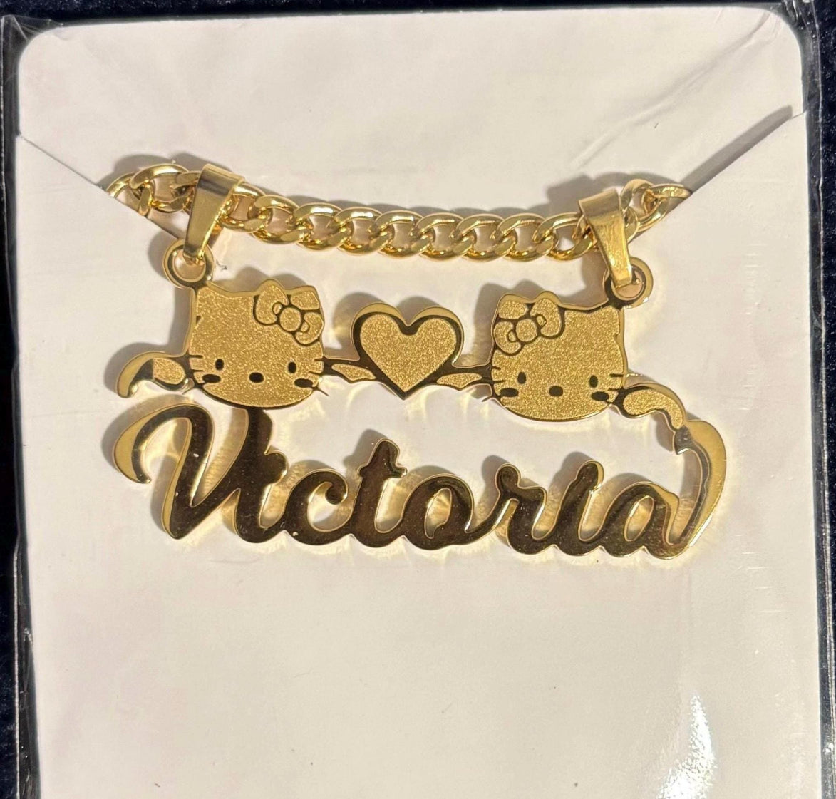 Custom Kawaii Cat Name Necklace, Personalized Hello Kitty Pendant in Gold or Silver