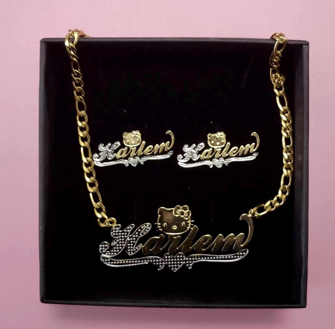 Custom Hello Kitty Name Jewelry Set – Personalized Name Earrings & Necklace, Perfect Gift for Kids